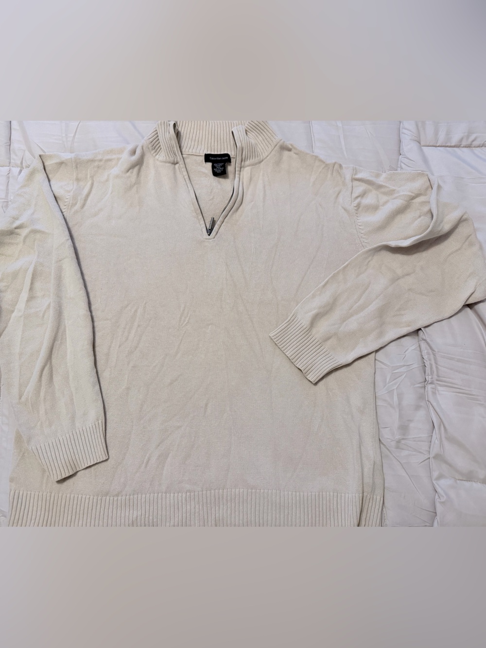 Calvin Klein Jeans half-zip ribbed knit Men's Cream Half-Zip sweater XXL